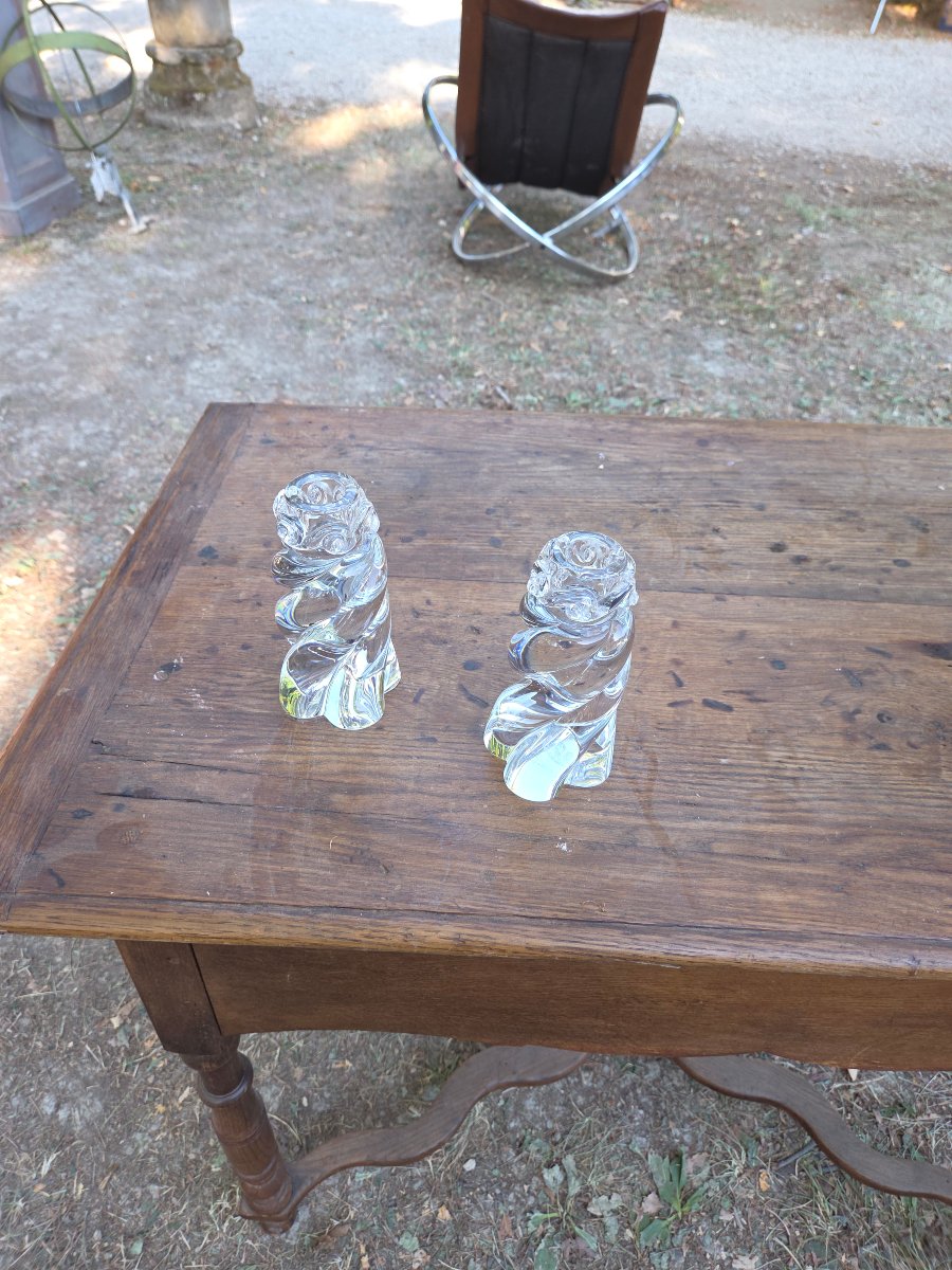 Pair Of Baccarat Crystal Candlesticks From The 1950s, "aladin" Model-photo-3