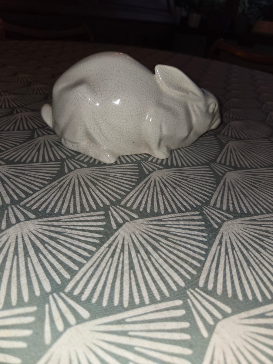 Crackled Earthenware Rabbit, Lemanceau, Saint Clément, From The 1930s-photo-2