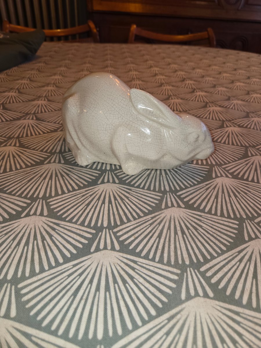 Crackled Earthenware Rabbit, Lemanceau, Saint Clément, From The 1930s-photo-4