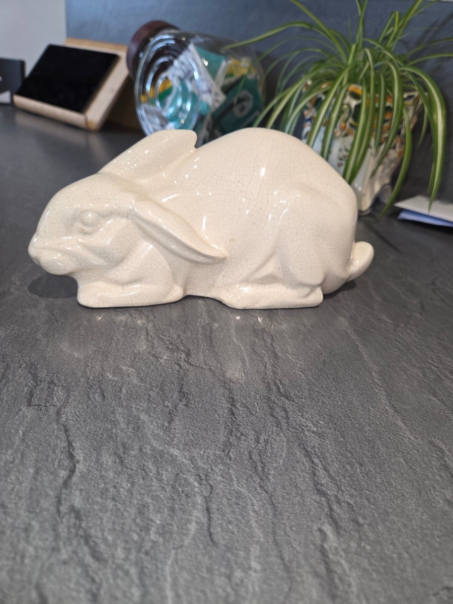 Crackled Earthenware Rabbit, Lemanceau, Saint Clément, From The 1930s-photo-5