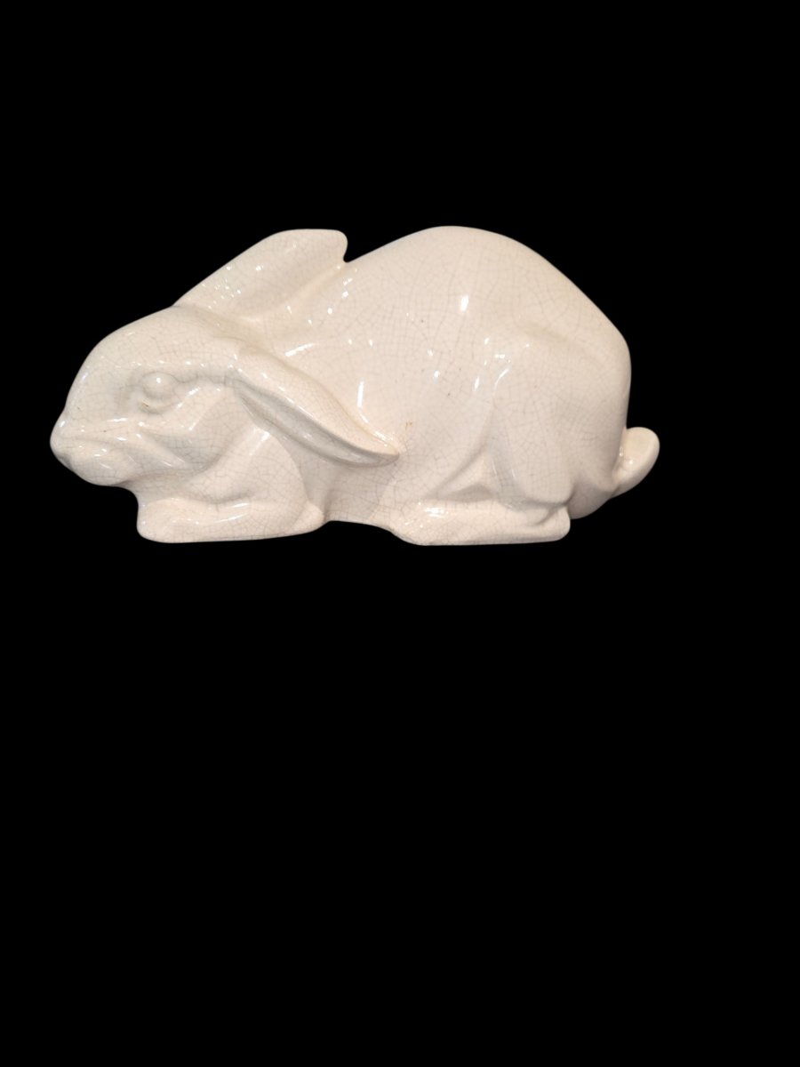 Crackled Earthenware Rabbit, Lemanceau, Saint Clément, From The 1930s