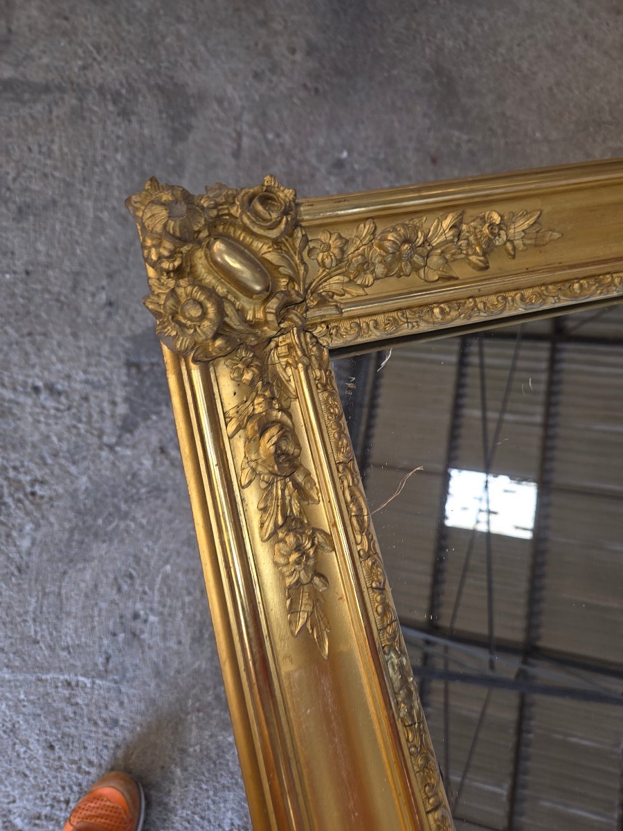 Grand miroir 19eme  doré a la feuille d'or pouvant être mis dans la longueur ou verticalement -photo-8