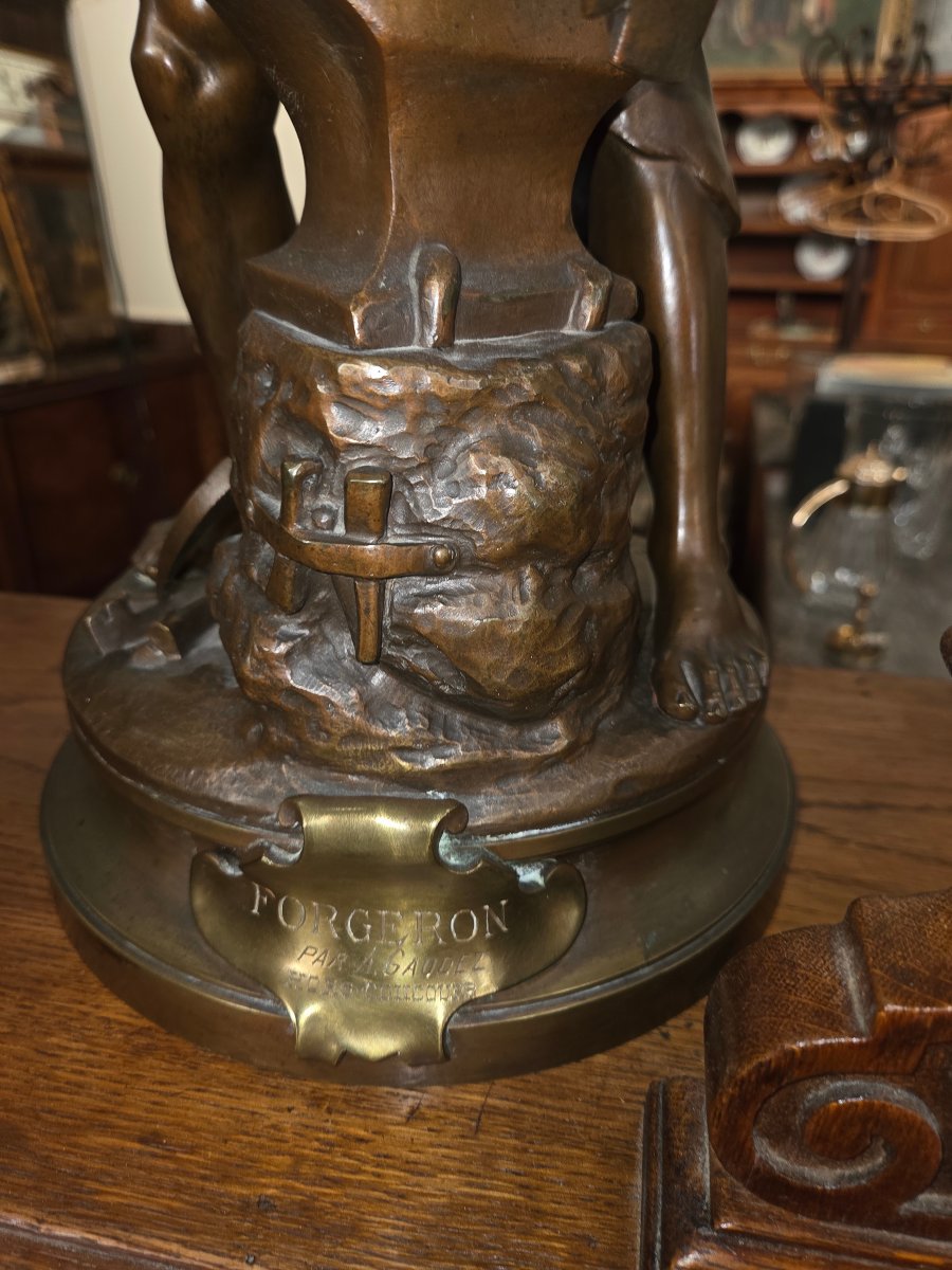 Bronze Sculpture Titled *le Travail* By Adrien étienne Gaudez (1845–1902), Depicting A Blacksmith At Work.-photo-2