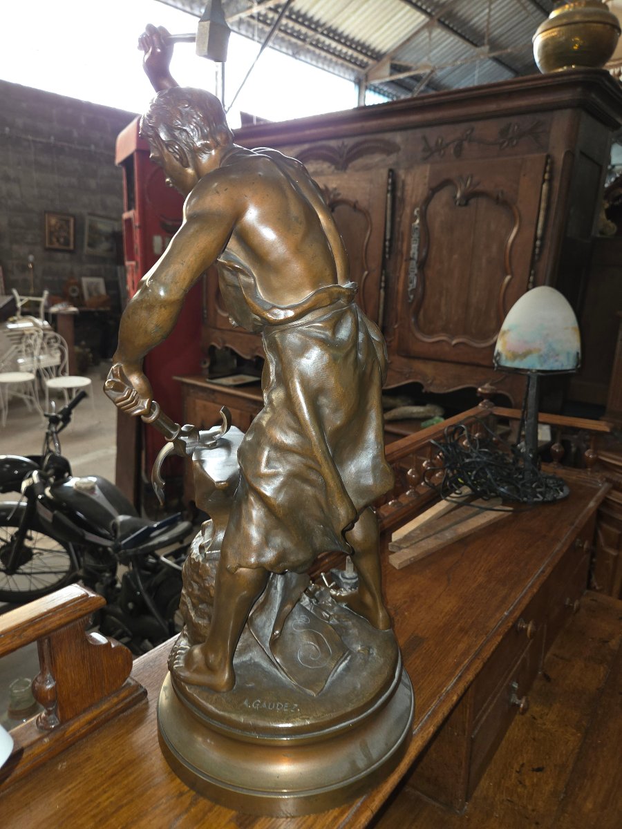 Bronze Sculpture Titled *le Travail* By Adrien étienne Gaudez (1845–1902), Depicting A Blacksmith At Work.-photo-4