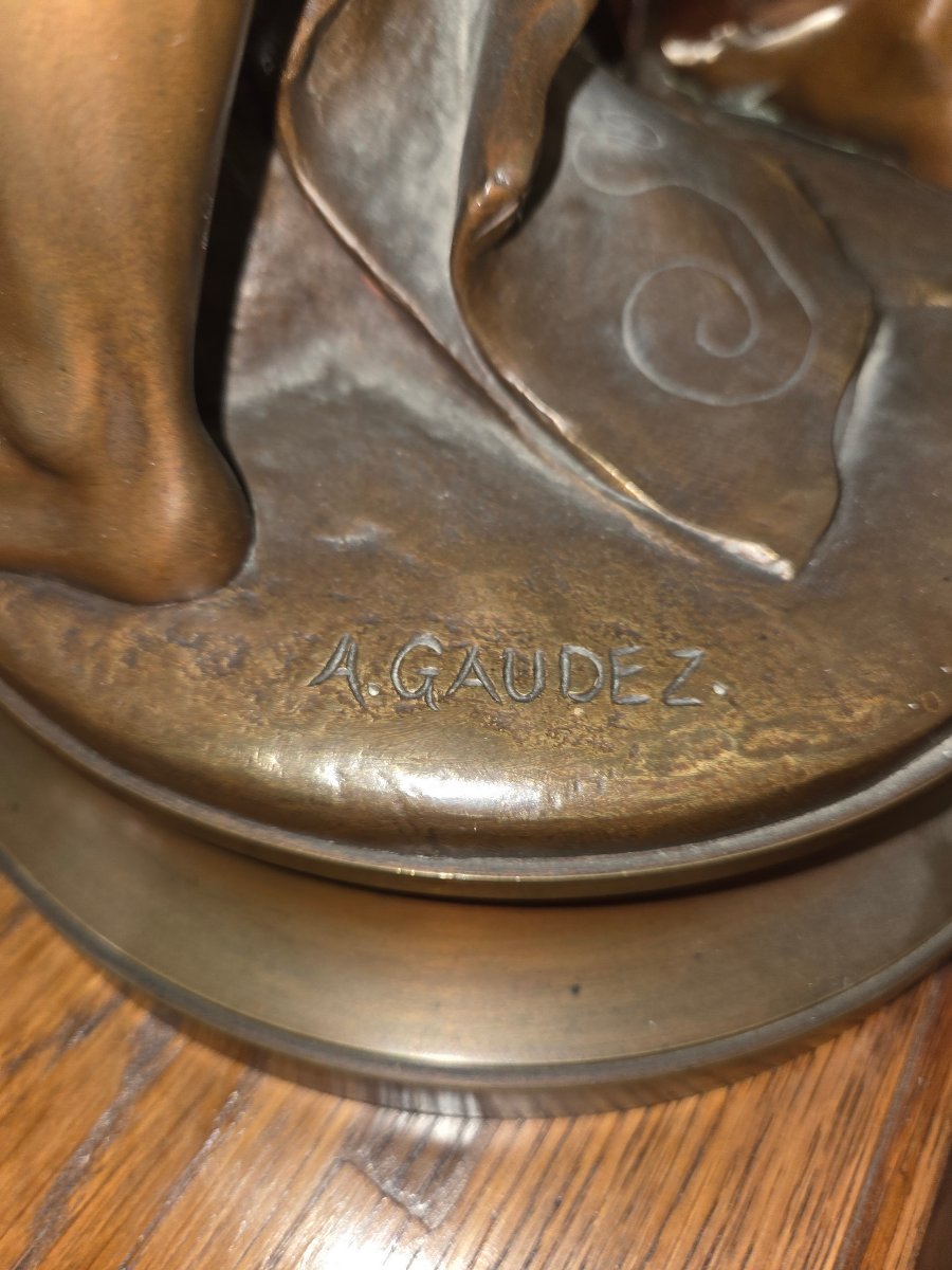 Bronze Sculpture Titled *le Travail* By Adrien étienne Gaudez (1845–1902), Depicting A Blacksmith At Work.-photo-1