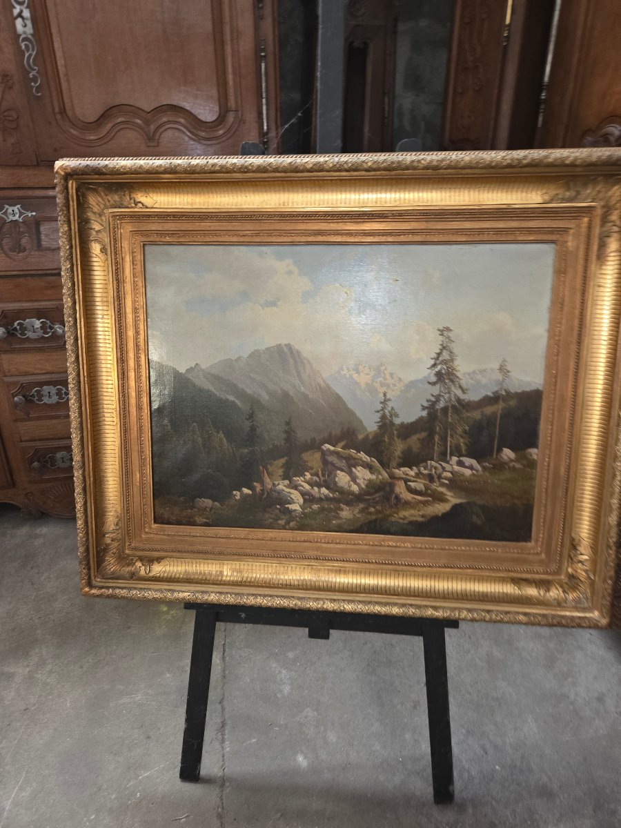Grande huile sur toile de Josef Theurich peintre autrichien du 19ème datee 1873 -photo-2