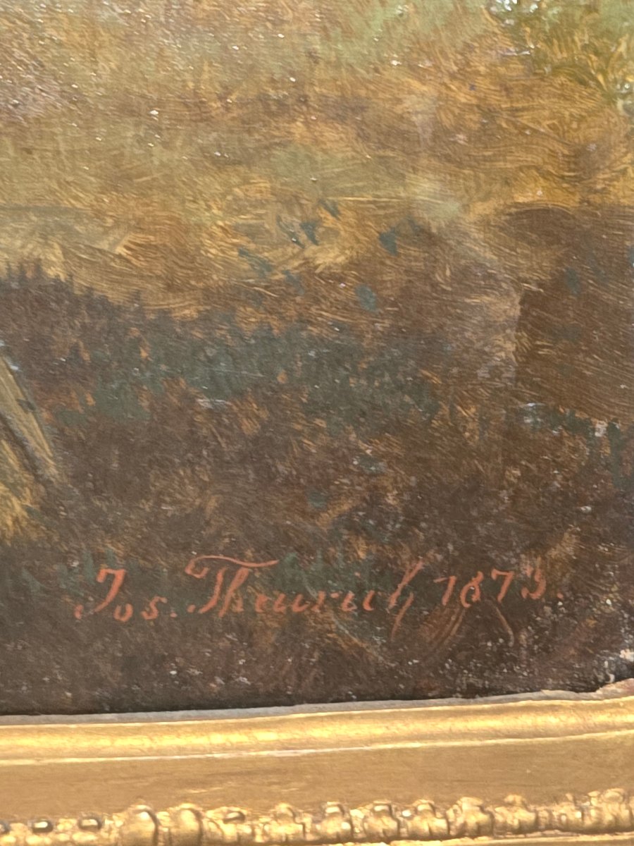 Grande huile sur toile de Josef Theurich peintre autrichien du 19ème datee 1873 -photo-1