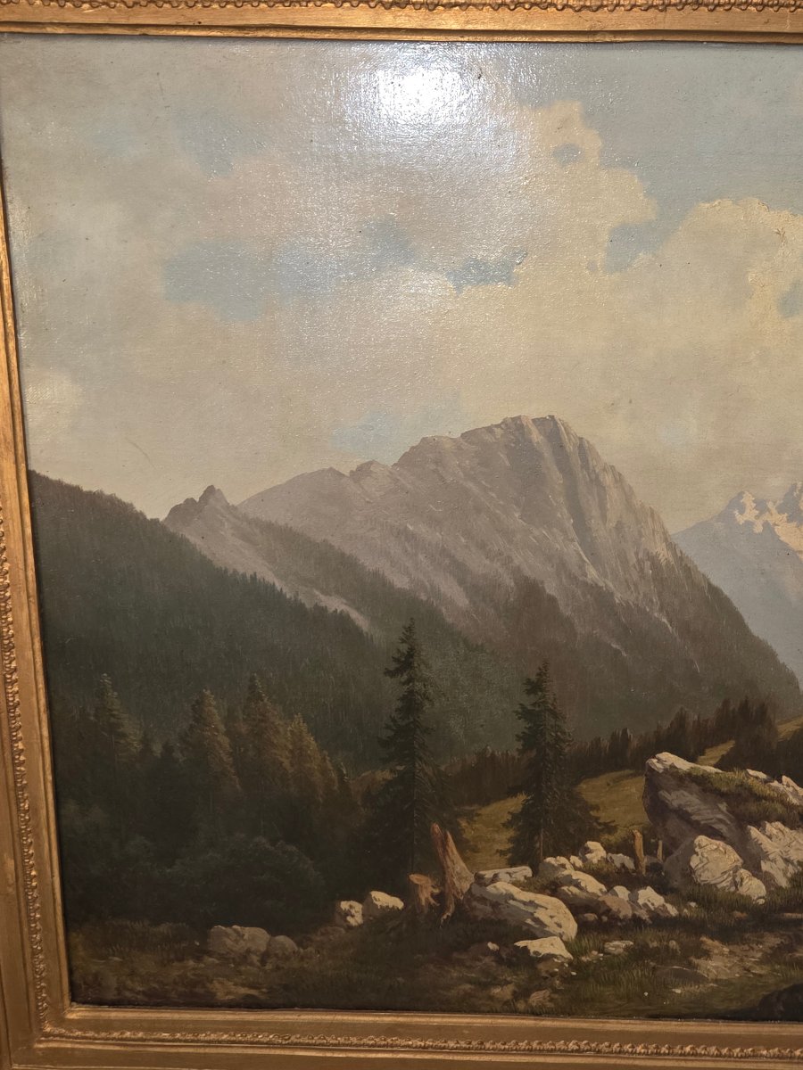 Grande huile sur toile de Josef Theurich peintre autrichien du 19ème datee 1873 -photo-2