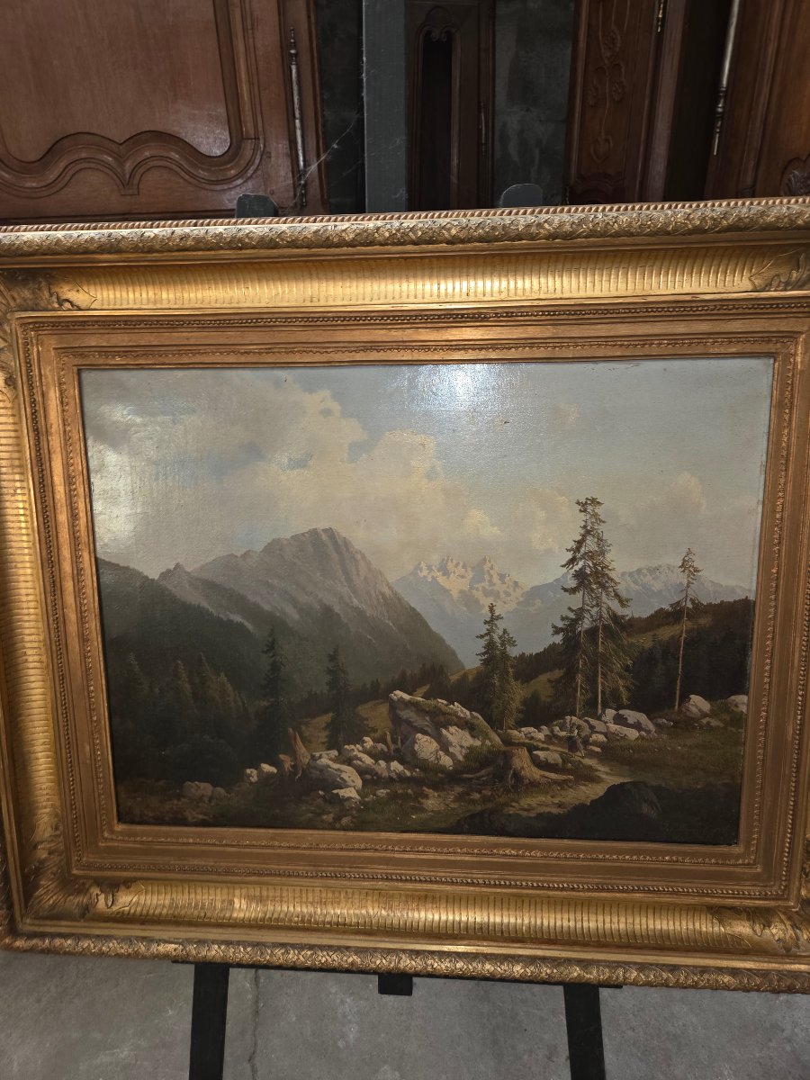 Grande huile sur toile de Josef Theurich peintre autrichien du 19ème datee 1873 -photo-4
