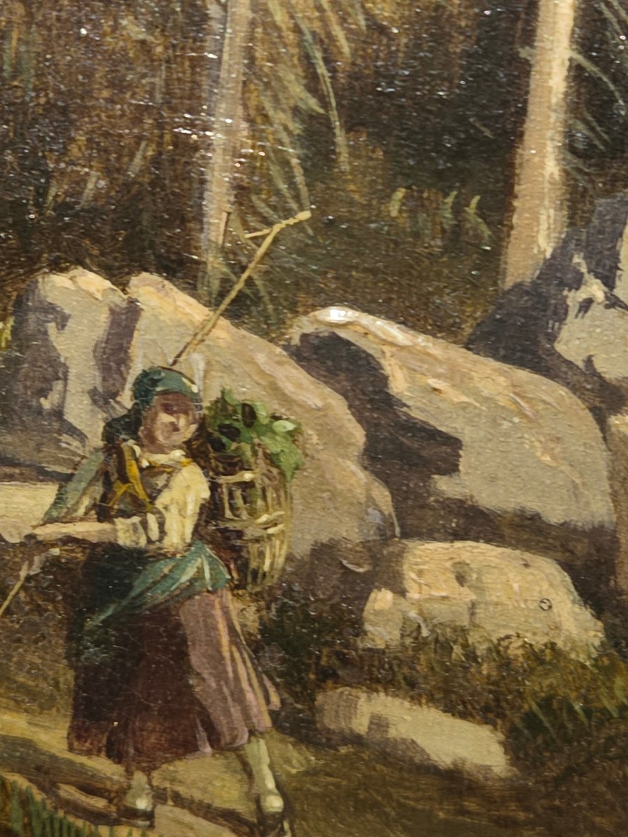 Grande huile sur toile de Josef Theurich peintre autrichien du 19ème datee 1873 -photo-6