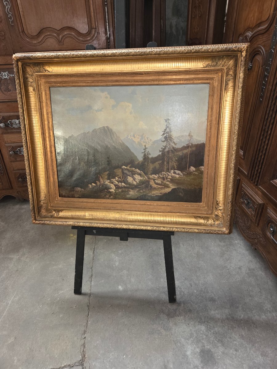 Grande huile sur toile de Josef Theurich peintre autrichien du 19ème datee 1873 