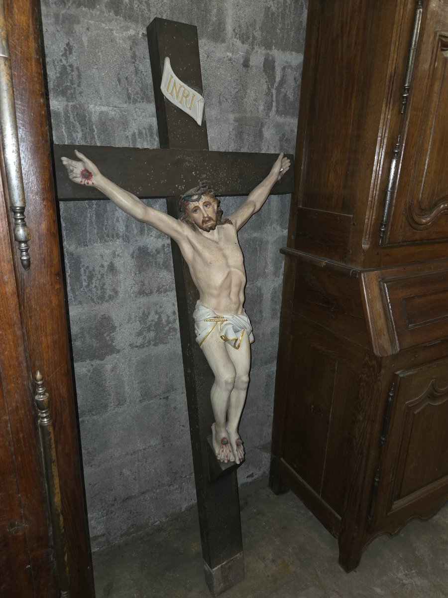 Large Cross With A 19th-century Cast-iron Figure Of Christ -photo-2