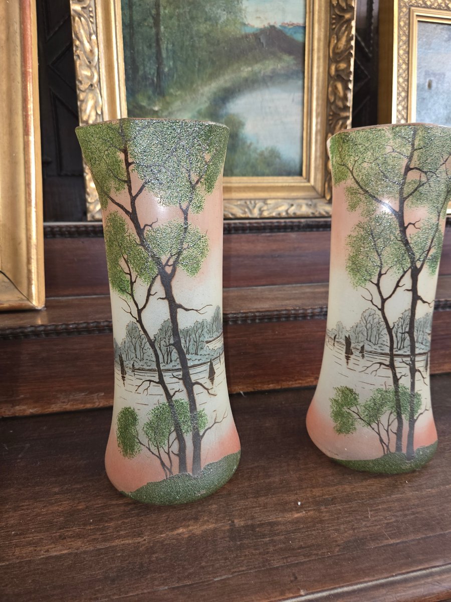 Paire de vases en verre émaillé de Legras (non signés)-photo-2
