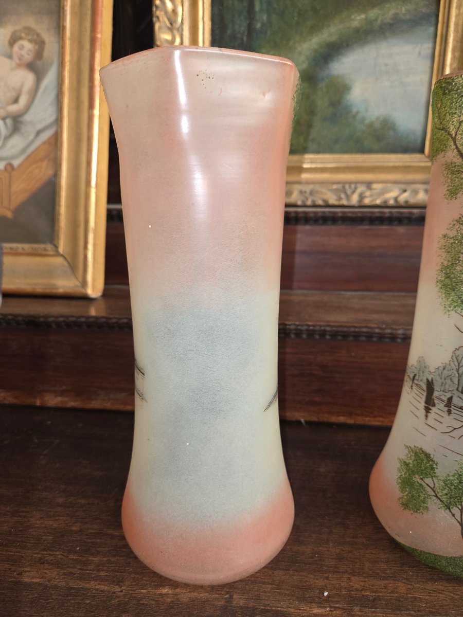 Paire de vases en verre émaillé de Legras (non signés)-photo-4
