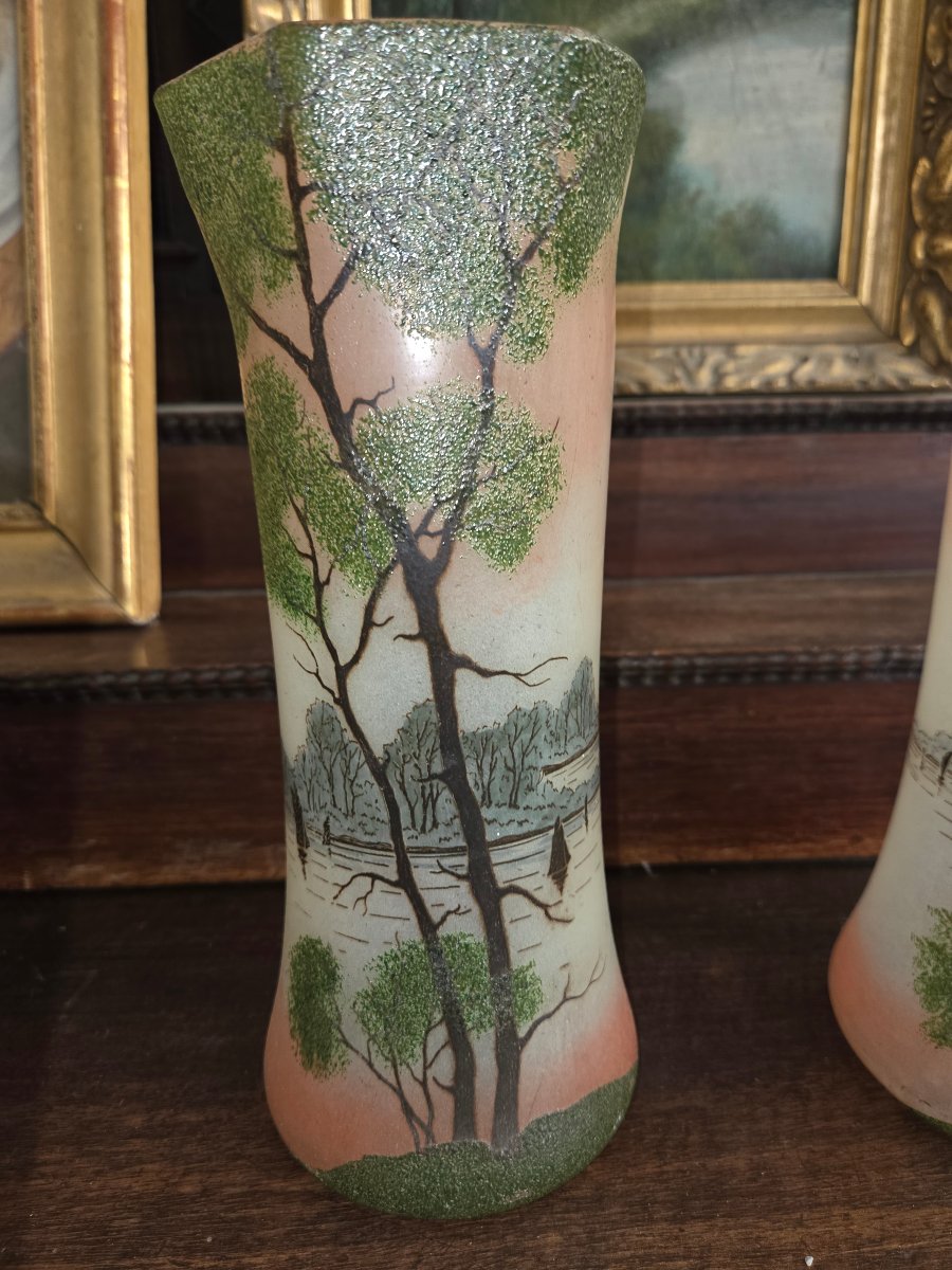 Paire de vases en verre émaillé de Legras (non signés)-photo-1