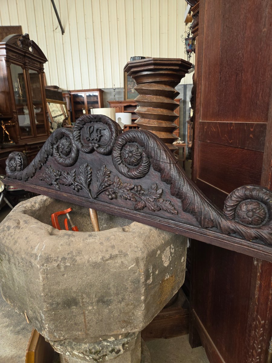 Early 19th-century Oak Door Transom With "lf" Monogram -photo-2