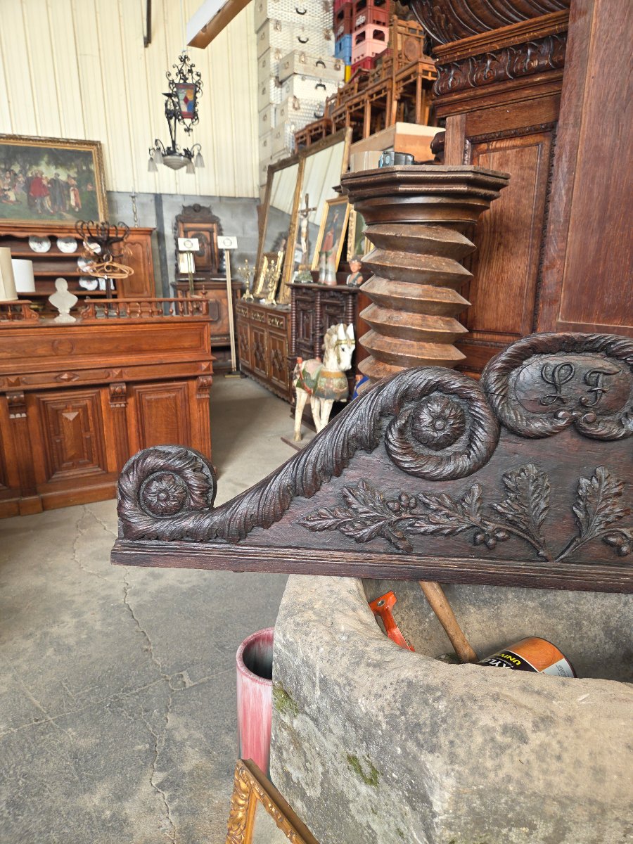 Early 19th-century Oak Door Transom With "lf" Monogram -photo-3