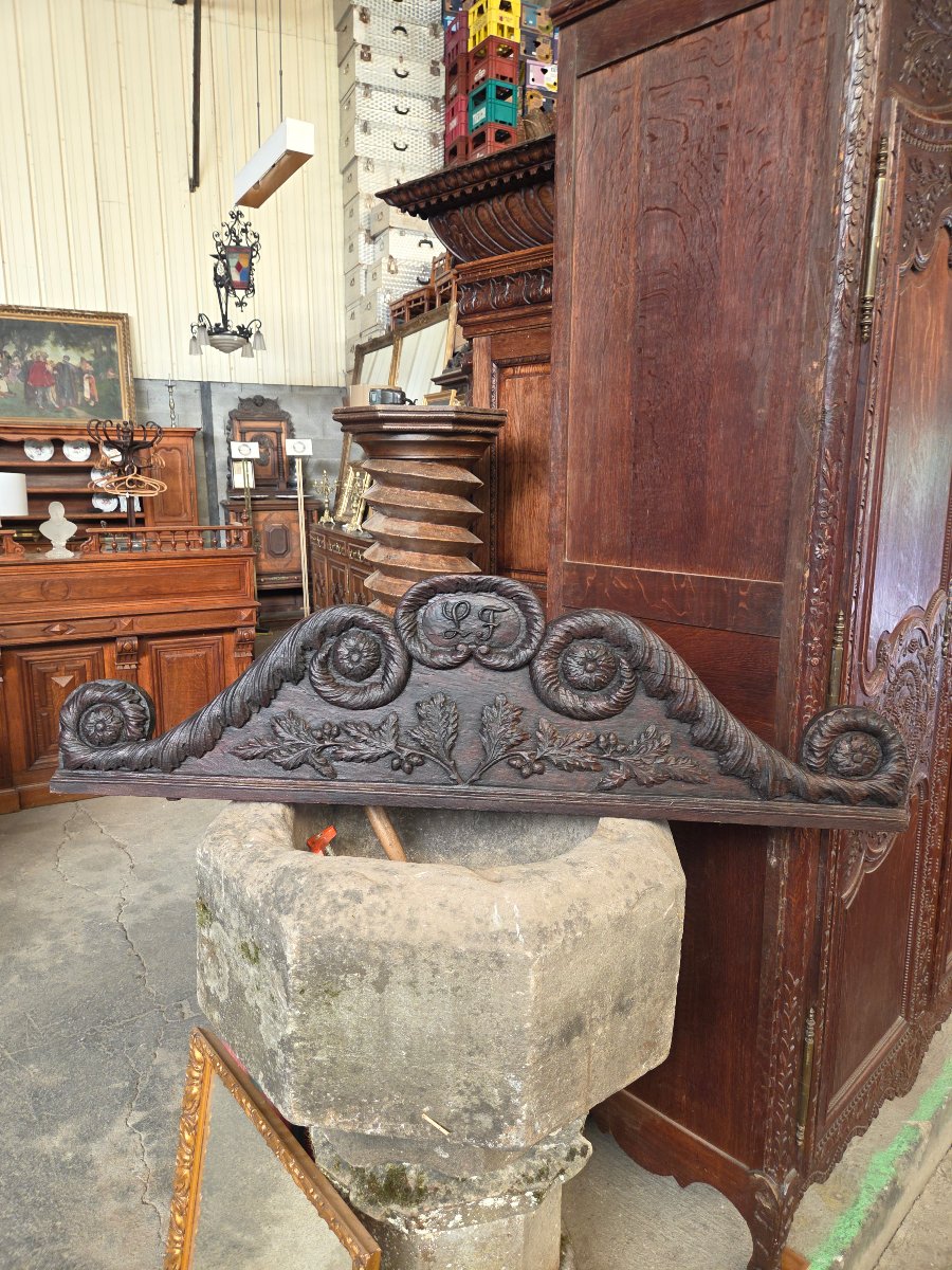 Early 19th-century Oak Door Transom With "lf" Monogram -photo-1