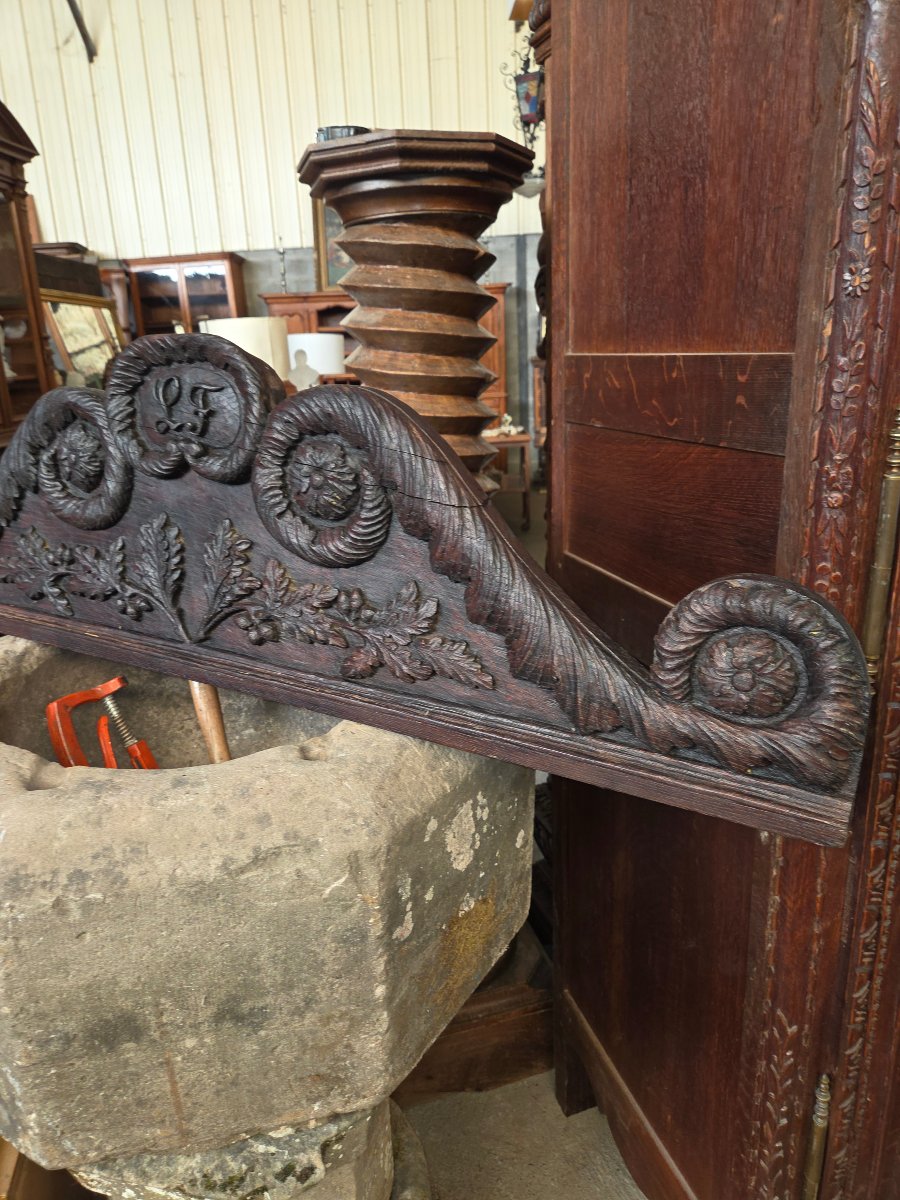 Early 19th-century Oak Door Transom With "lf" Monogram -photo-2