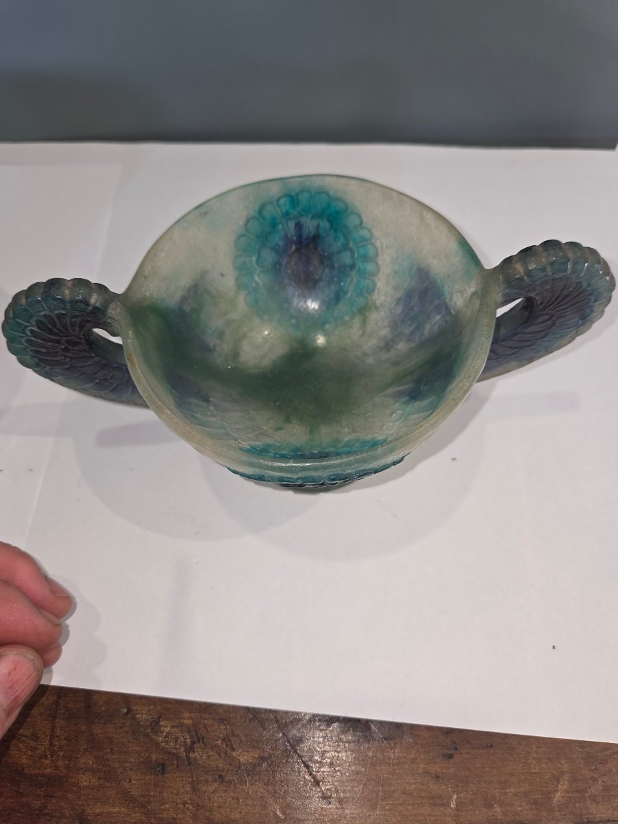Coupe en pate de verre Gabriel Argy Rousseau a decor  floral vers 1927-photo-2