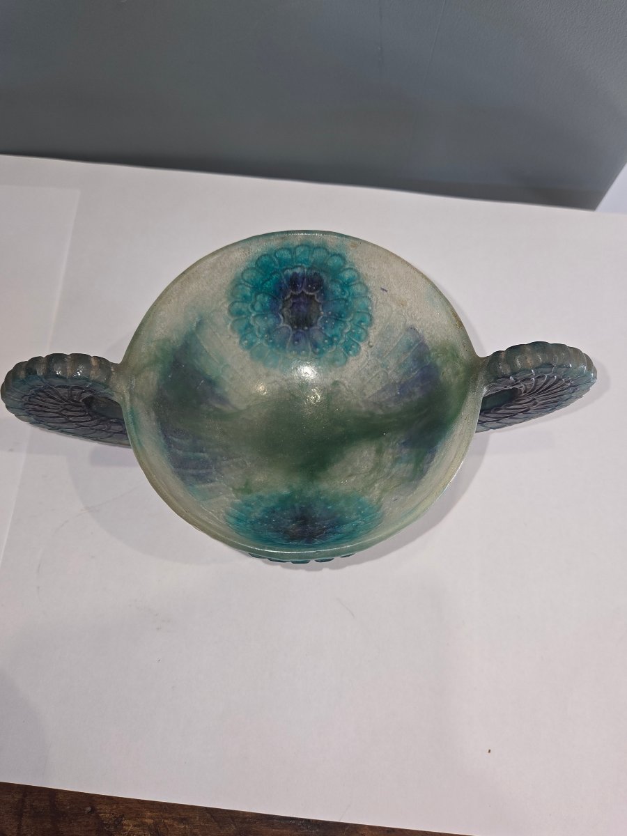 Coupe en pate de verre Gabriel Argy Rousseau a decor  floral vers 1927-photo-2
