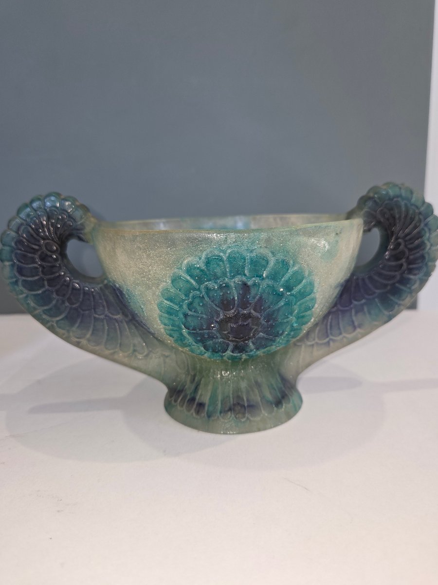 Coupe en pate de verre Gabriel Argy Rousseau a decor  floral vers 1927-photo-3