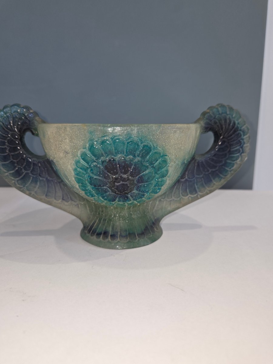 Coupe en pate de verre Gabriel Argy Rousseau a decor  floral vers 1927-photo-4