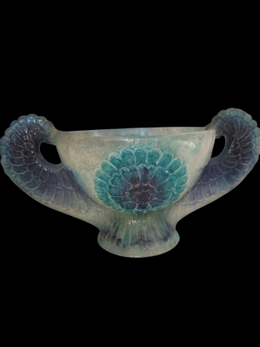 Coupe en pate de verre Gabriel Argy Rousseau a decor  floral vers 1927
