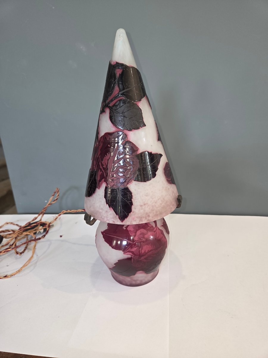 André Delatte's "nancy" Mushroom Lamp With Roses-photo-4