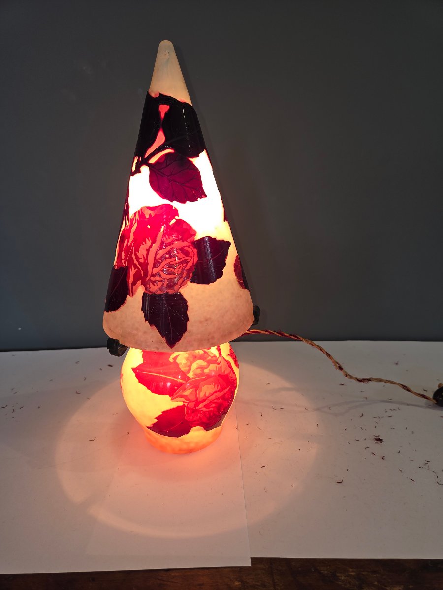 André Delatte's "nancy" Mushroom Lamp With Roses-photo-3