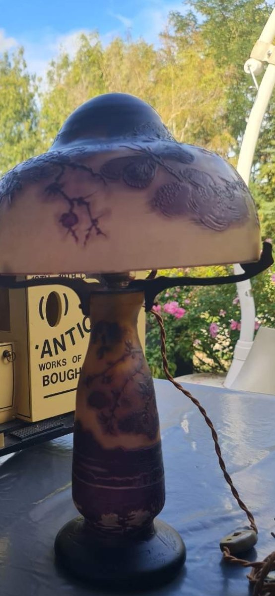 Art Nouveau Mushroom Lamp By André Delatte Of Nancy, Featuring A Floral Design With Butterflies And Bees -photo-4