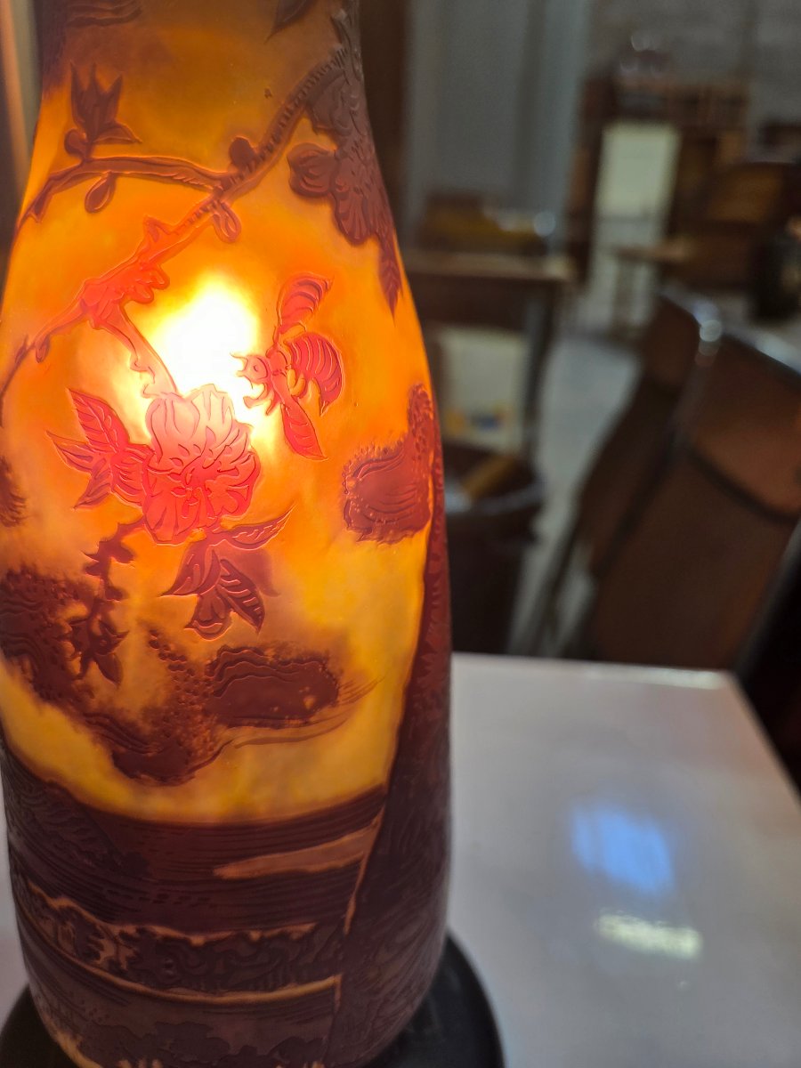 Art Nouveau Mushroom Lamp By André Delatte Of Nancy, Featuring A Floral Design With Butterflies And Bees -photo-4