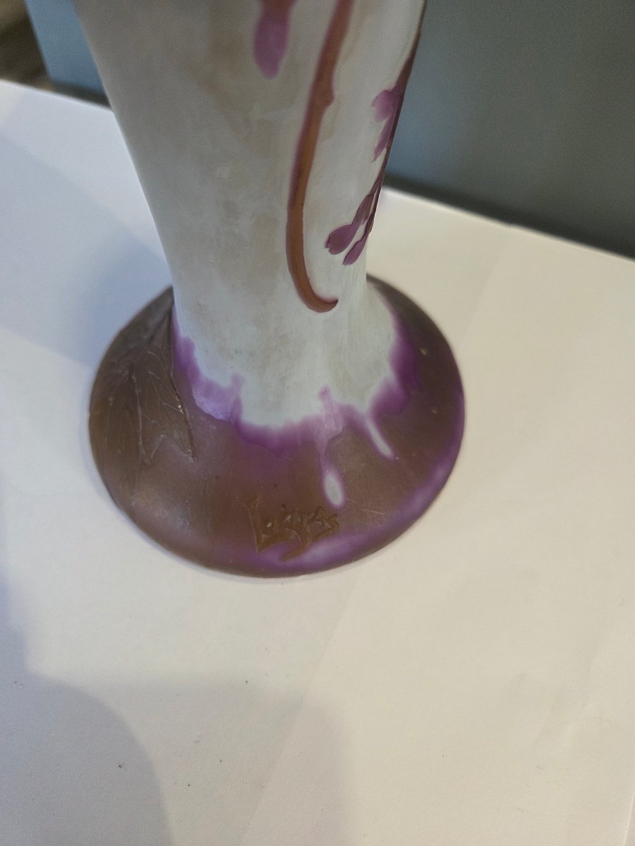 Grand vase en pate de verre art nouveau decor de glycines vers 1920 signé Legras -photo-2