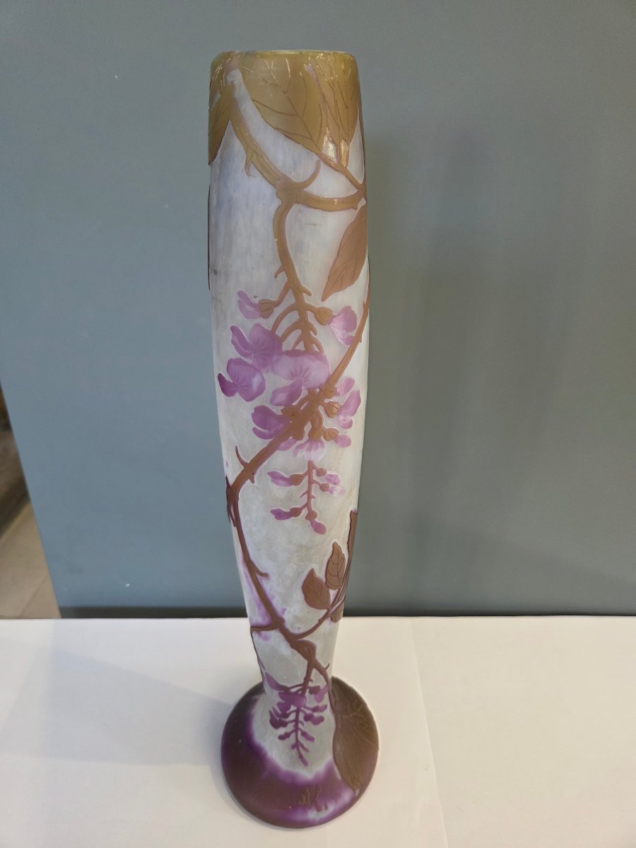 Grand vase en pate de verre art nouveau decor de glycines vers 1920 signé Legras -photo-3