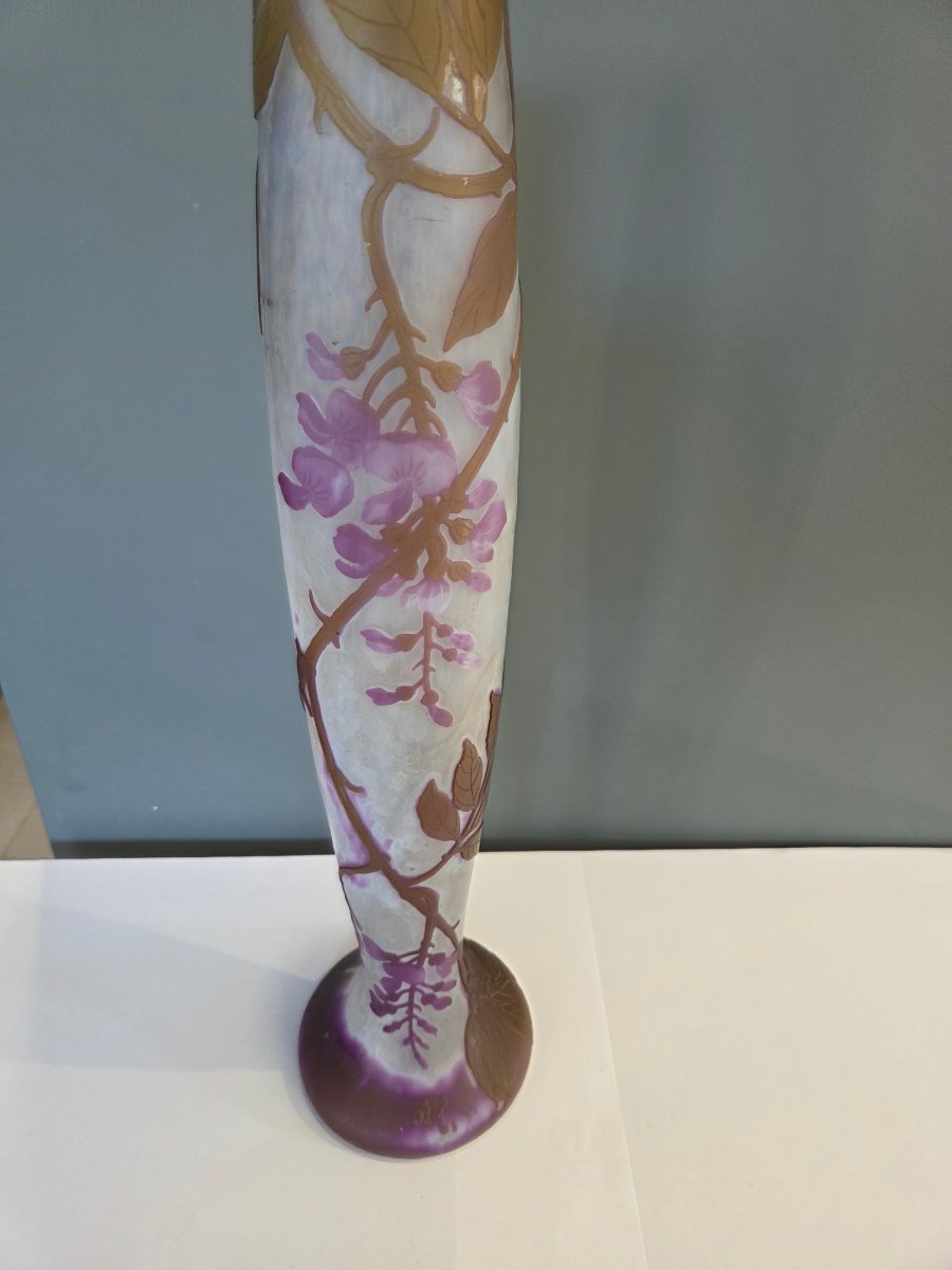 Grand vase en pate de verre art nouveau decor de glycines vers 1920 signé Legras -photo-4