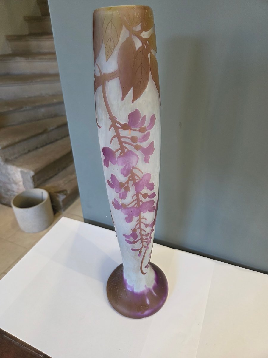 Grand vase en pate de verre art nouveau decor de glycines vers 1920 signé Legras -photo-2