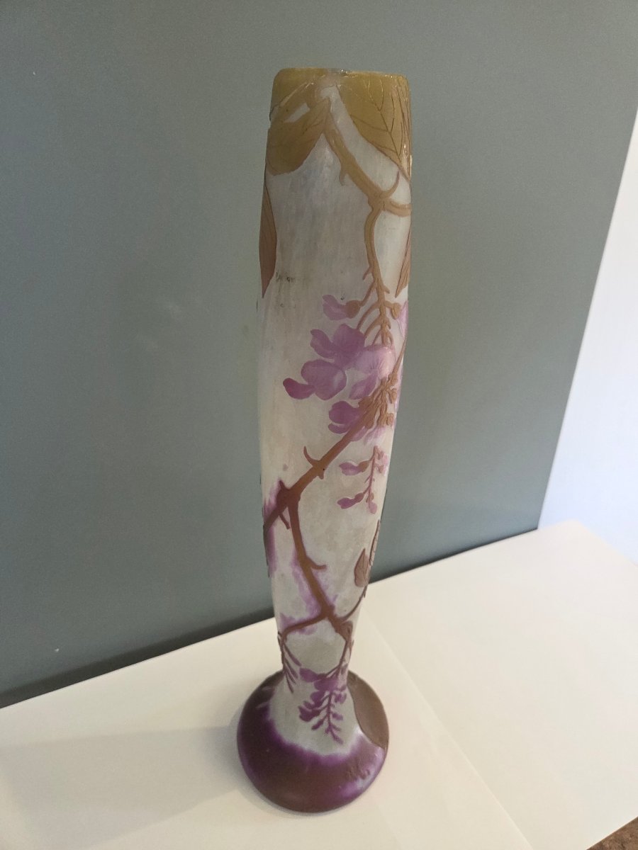 Grand vase en pate de verre art nouveau decor de glycines vers 1920 signé Legras -photo-3