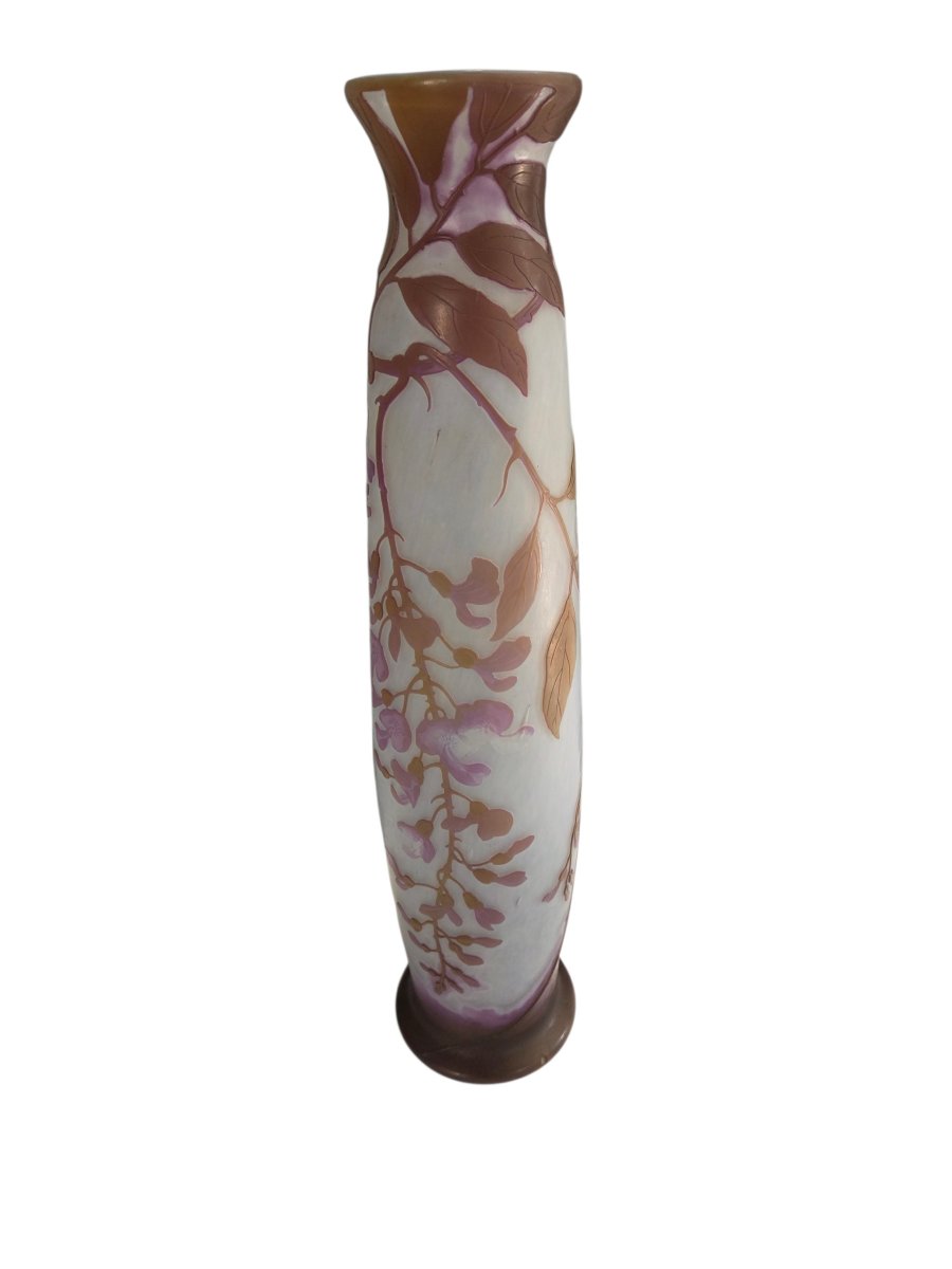 Grand vase en pate de verre art nouveau decor de glycines vers 1920 signé Legras 