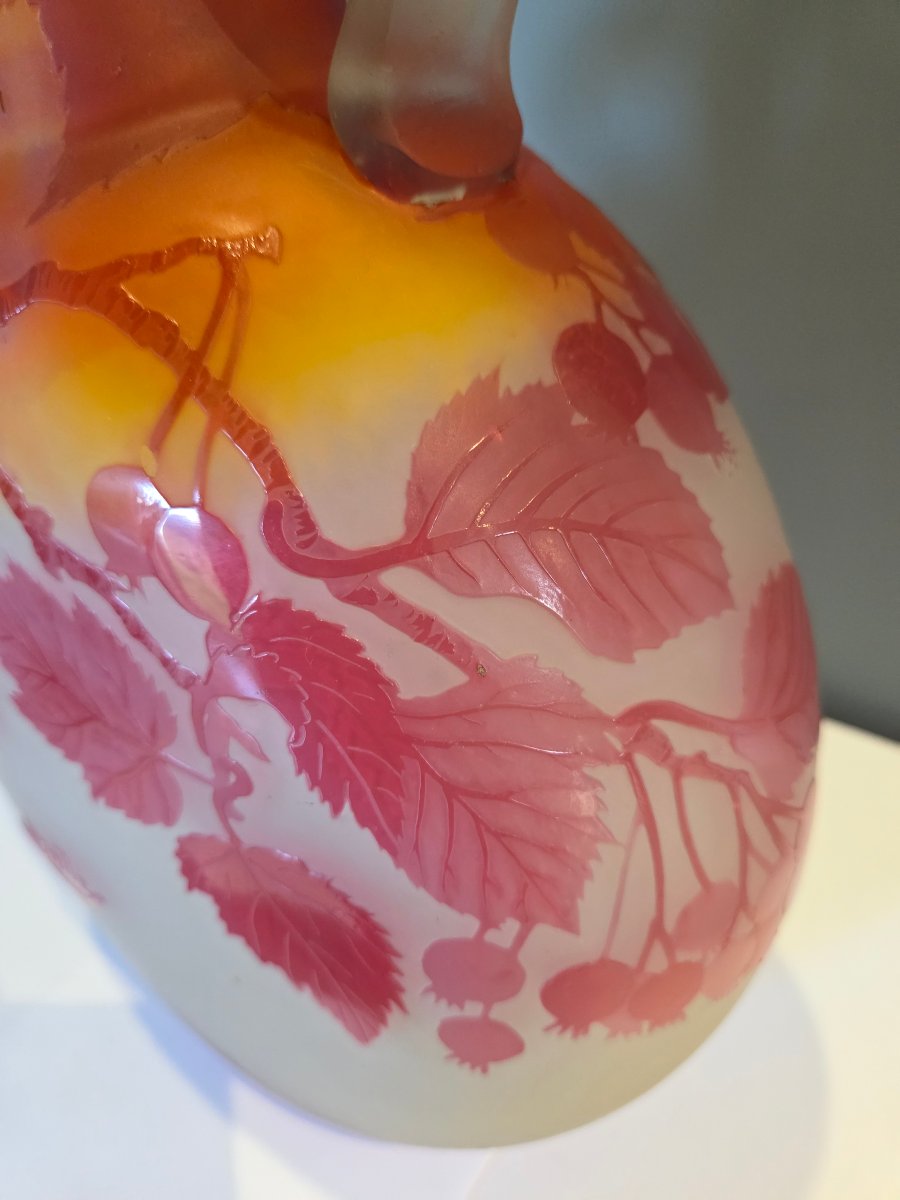 Vase en pate de verre multicouches de forme gourde a decor de groseilles d'Emile GALLÉ  -photo-4
