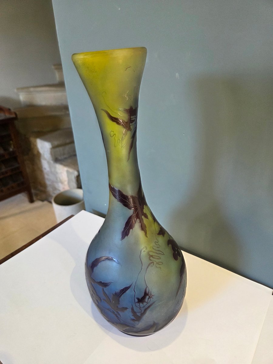 Baluster-shaped Vase By émile Gallé With Wisteria Decoration, Early 1900s-photo-3