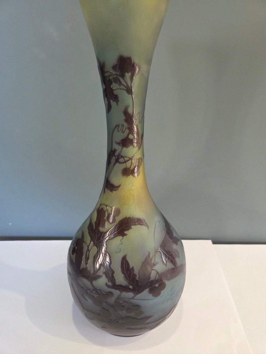 Baluster-shaped Vase By émile Gallé With Wisteria Decoration, Early 1900s-photo-2