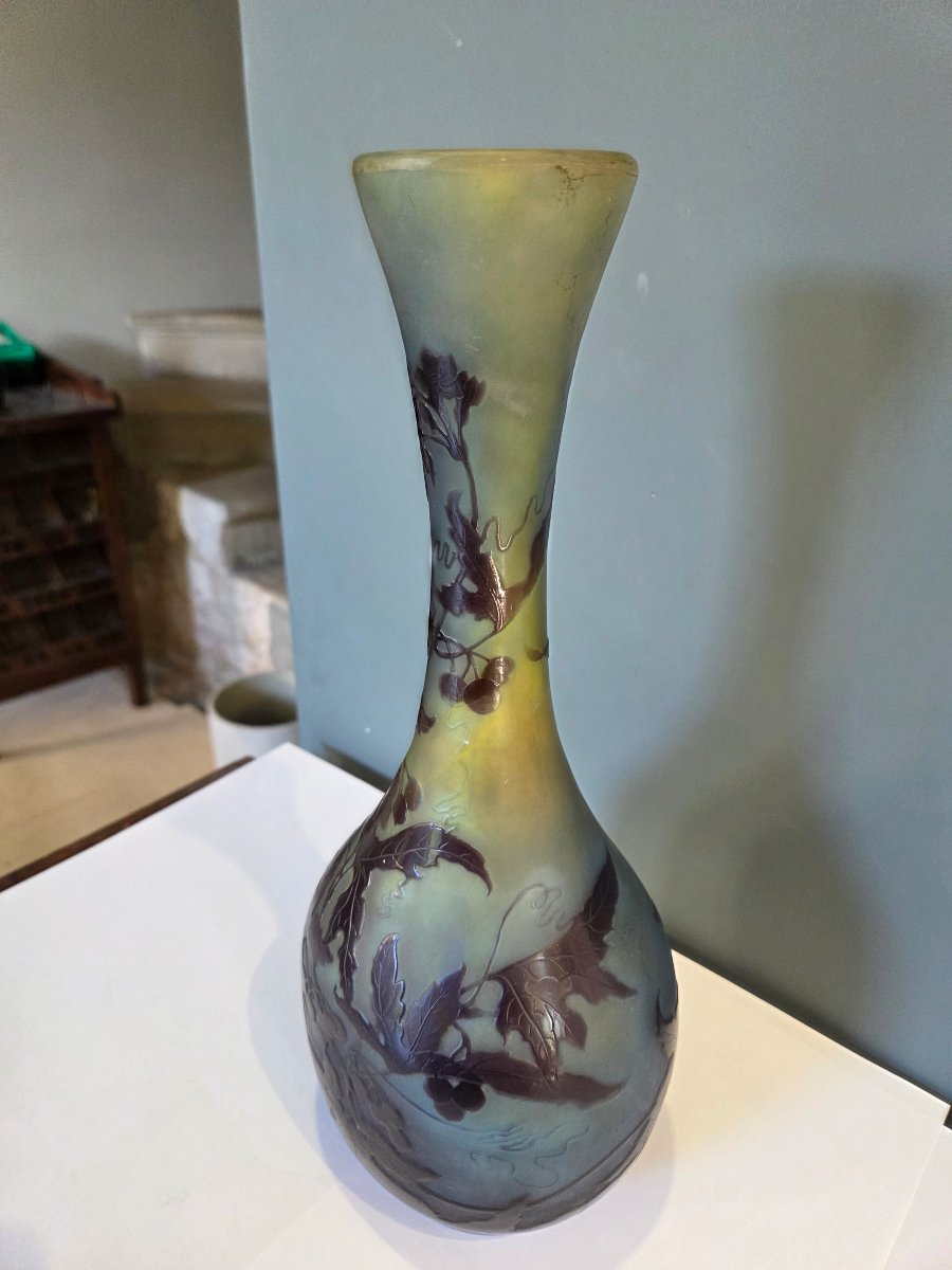 Baluster-shaped Vase By émile Gallé With Wisteria Decoration, Early 1900s-photo-3