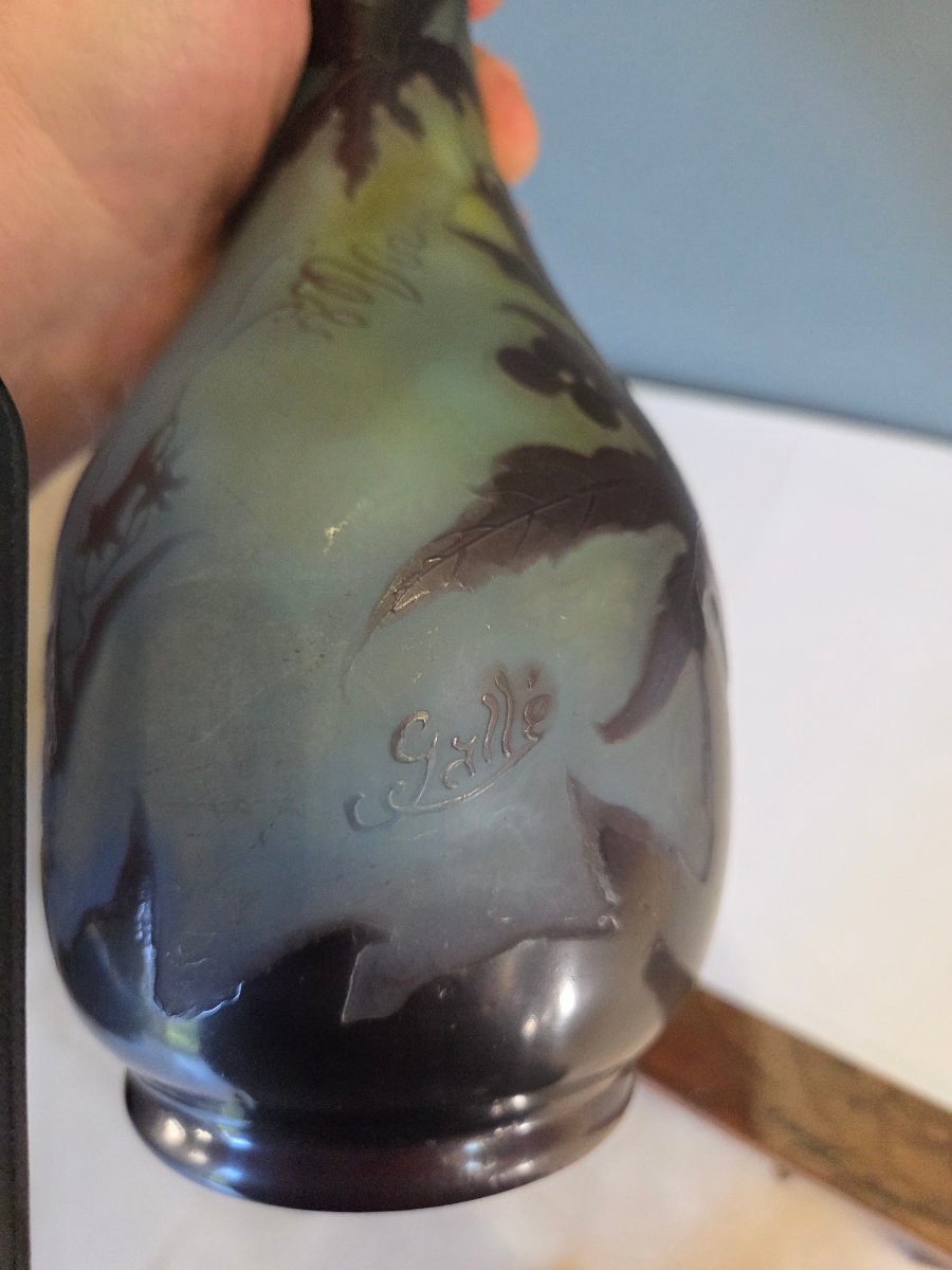 Baluster-shaped Vase By émile Gallé With Wisteria Decoration, Early 1900s-photo-4