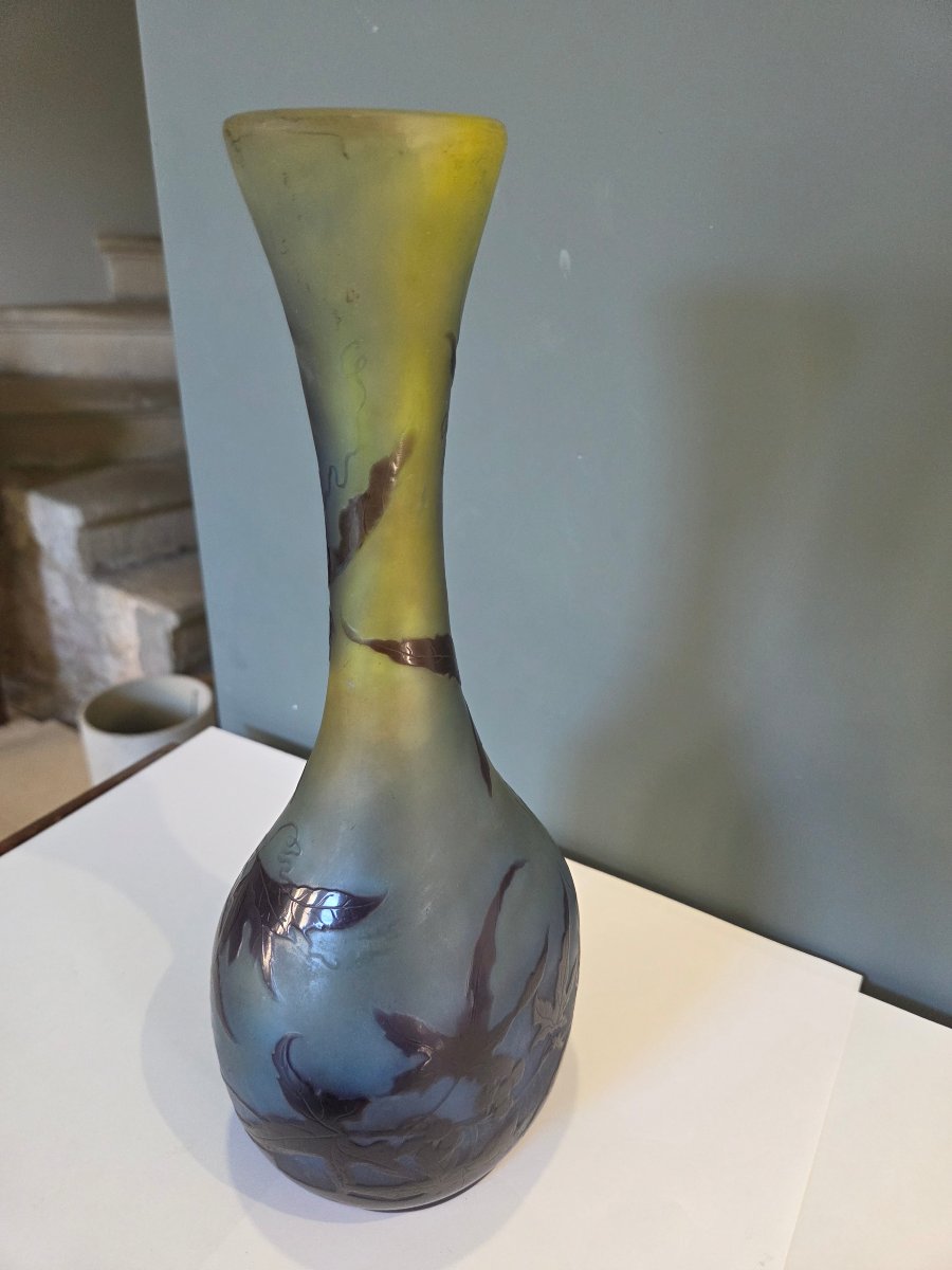 Baluster-shaped Vase By émile Gallé With Wisteria Decoration, Early 1900s-photo-5