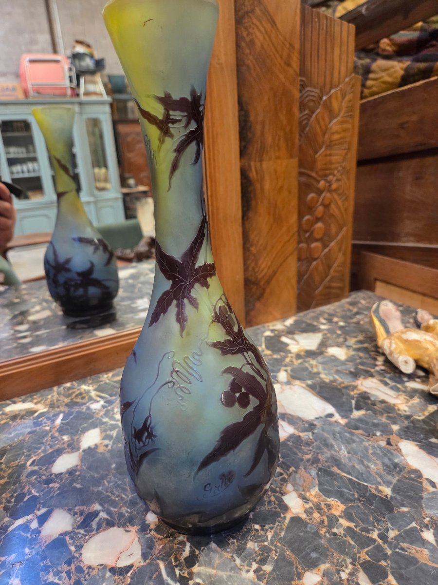 Baluster-shaped Vase By émile Gallé With Wisteria Decoration, Early 1900s-photo-7