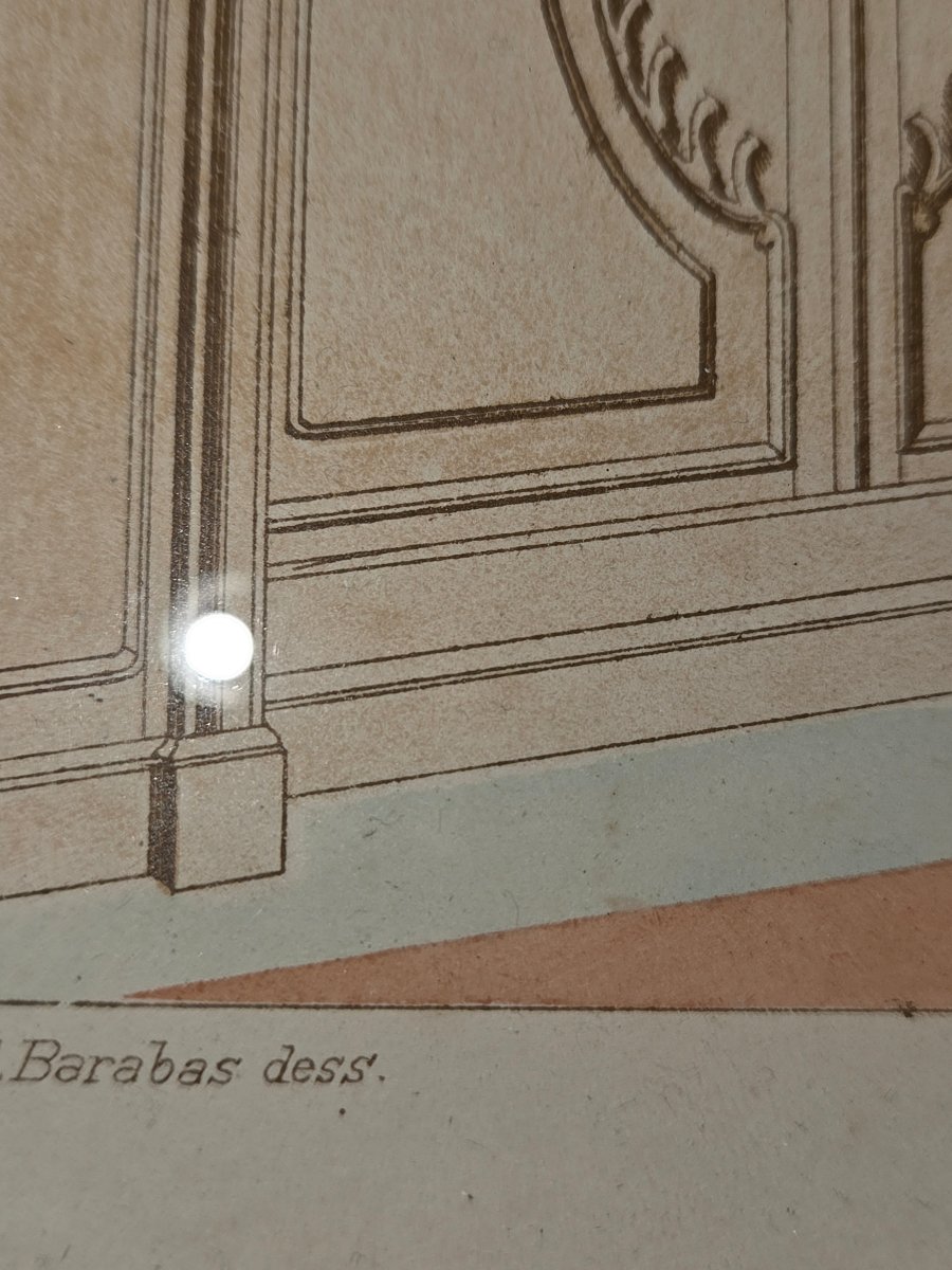 Engraving Based On A Drawing By F. Barabas: Art Nouveau Woodwork In The Dining Room-photo-3