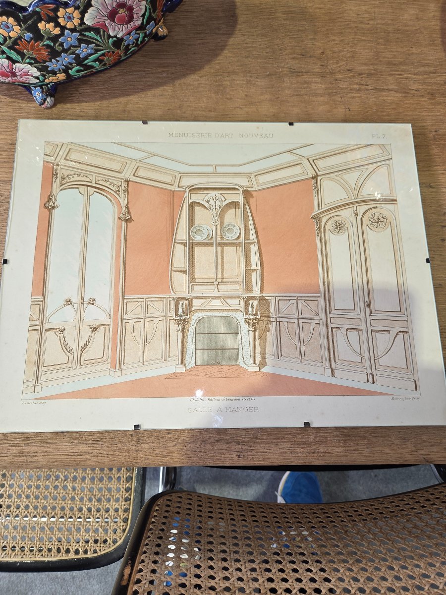 Engraving Based On A Drawing By F. Barabas: Art Nouveau Woodwork In The Dining Room