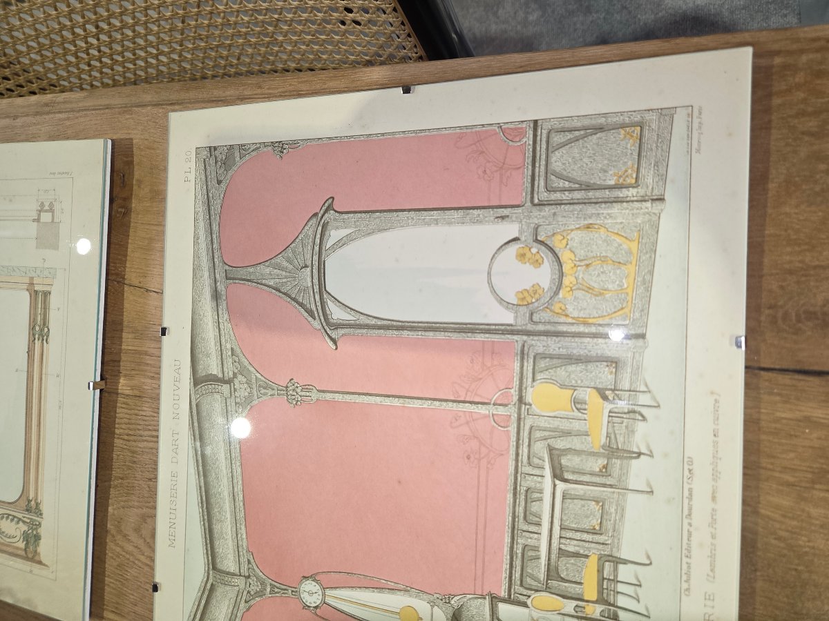 Gravure d'après le dessin de F.Barabas menuiserie art nouveau Brasserie-photo-2