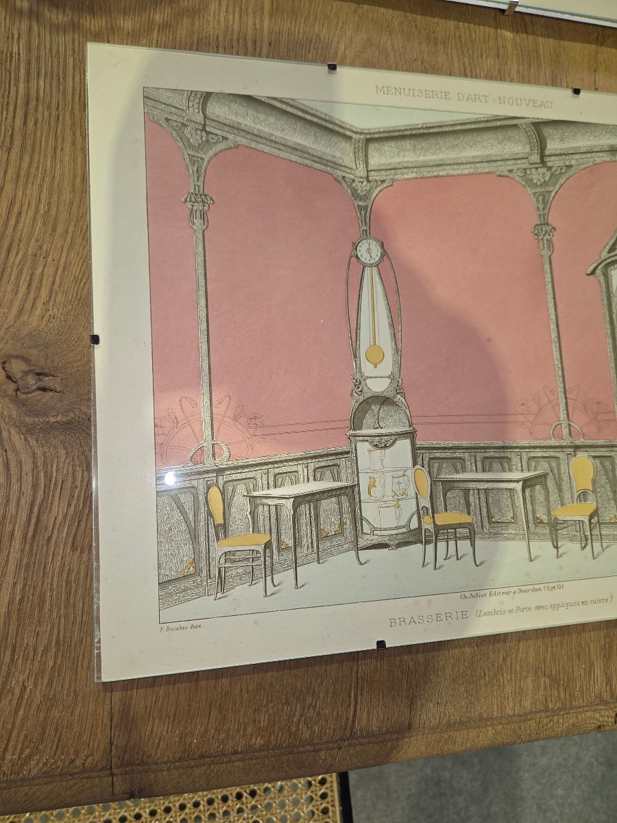 Gravure d'après le dessin de F.Barabas menuiserie art nouveau Brasserie-photo-4