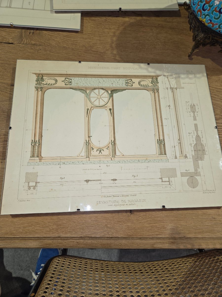 Gravure d'après le dessin de F.Barabas menuiserie art nouveau devanture de magasin Pl 5-photo-2